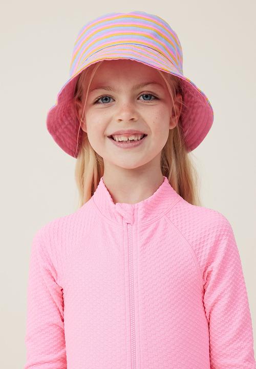 Cotton On - Kids reversible bucket hat - bubblegum pop stripe