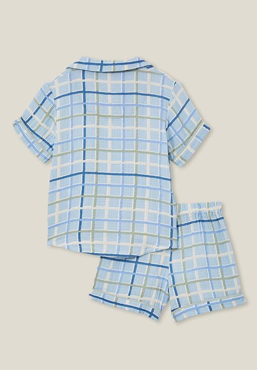 Cotton On - Archer short sleeve pyjama set - frosty blue/summer check