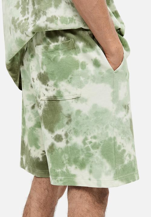 H&M - Relaxed fit printed sweatshorts - khaki green tie dye