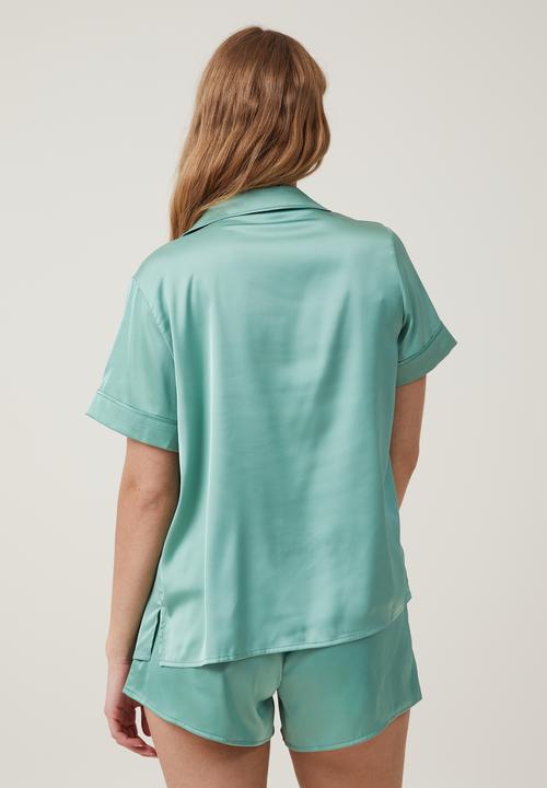 Cotton On - Staycay satin sleep set - misty jade