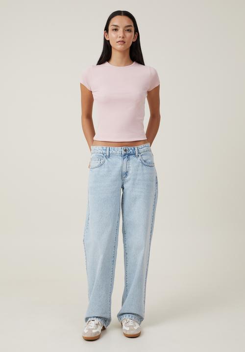 Cotton On - The one organic rib crew short sleeve tee - chalk pink