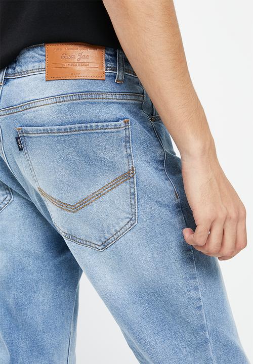 Aca Joe - Mens aca joe stretch denim straight leg jeans - light blue wash