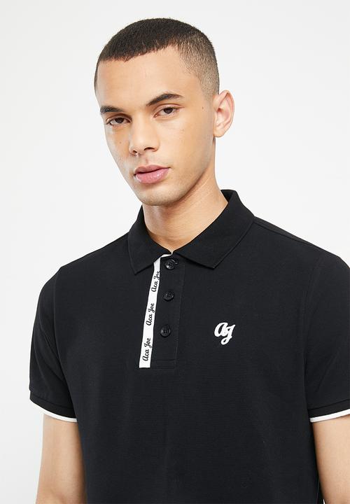 Aca Joe - Mens aca joe pique regular fit contrast AJ emb golfer - black