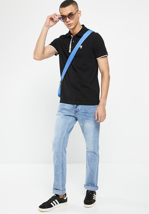 Aca Joe - Mens aca joe pique regular fit contrast AJ emb golfer - black