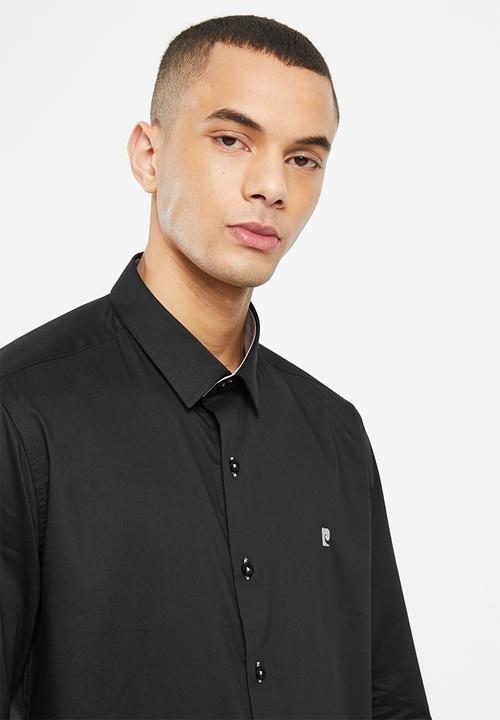 Pierre Cardin - Plain stretch formal shirt - black 