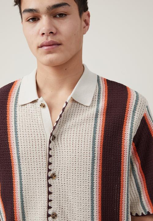 Cotton On - Pablo short sleeve shirt - stone vert stripe 