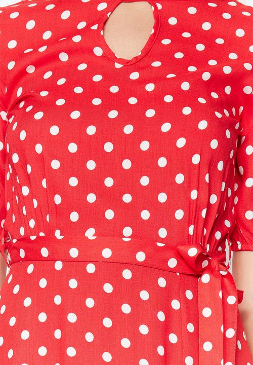 Trendyol - Short sleeve polka dot midi dress - red