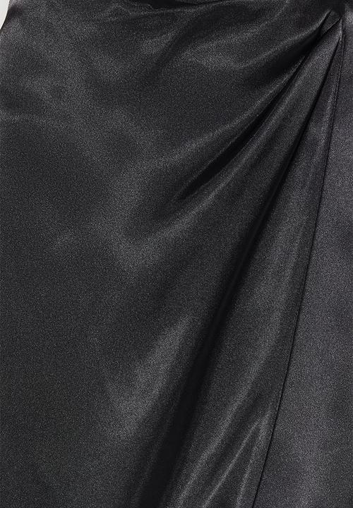 Trendyol - Wrapover satin midi dress - black