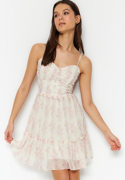 Trendyol - Strappy floral mini dress - ecru