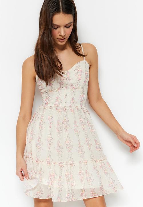 Trendyol - Strappy floral mini dress - ecru