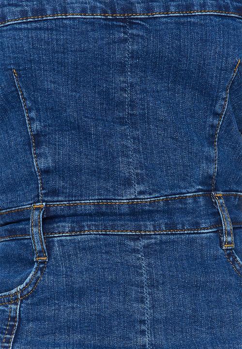 Trendyol - Strapless fitted mini denim dress - blue
