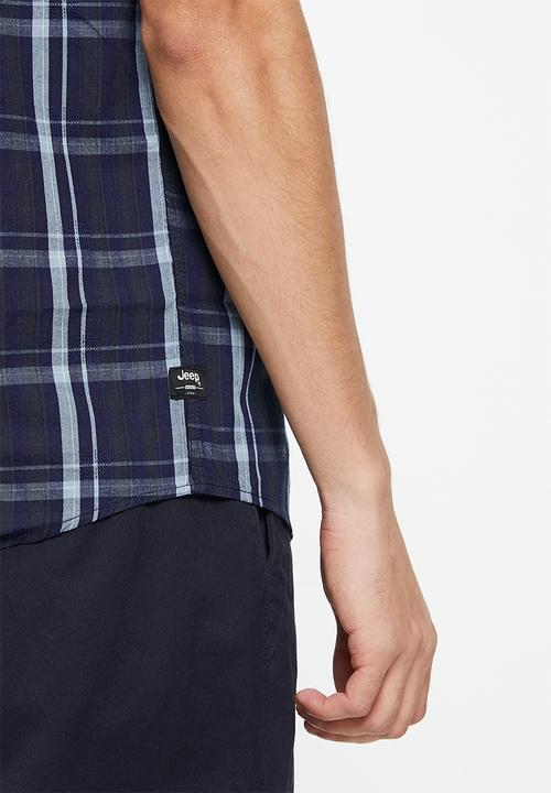 JEEP - Short sleeve yd check shirt - blue check-jeep
