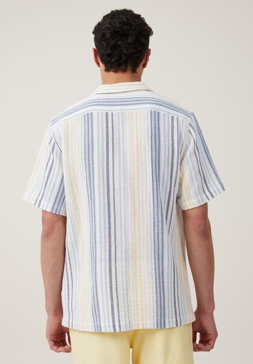 Cotton On - Palma short sleeve shirt - blue busy stripe