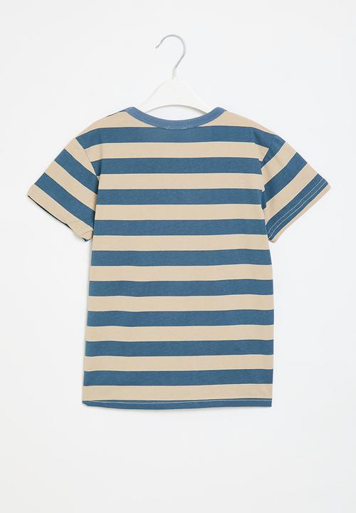 Pop Candy - Stripe tee - blue and neutral