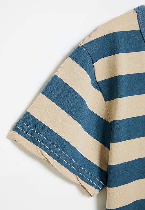 Pop Candy - Stripe tee - blue and neutral