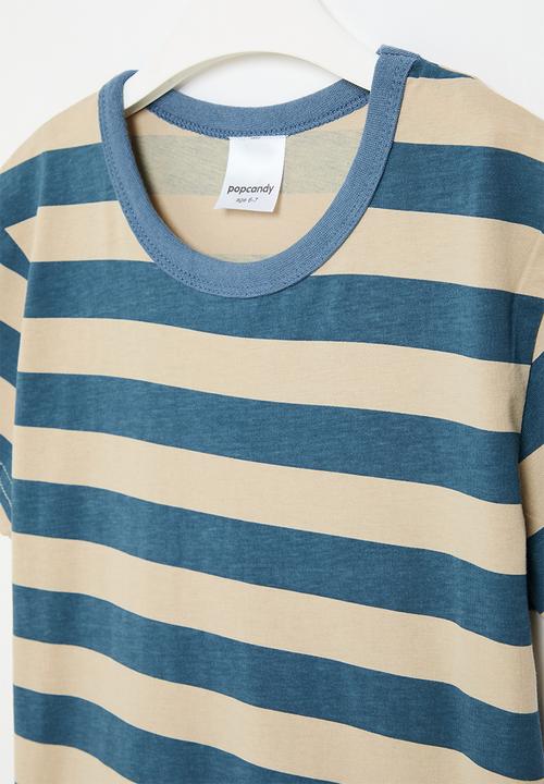 Pop Candy - Stripe tee - blue and neutral