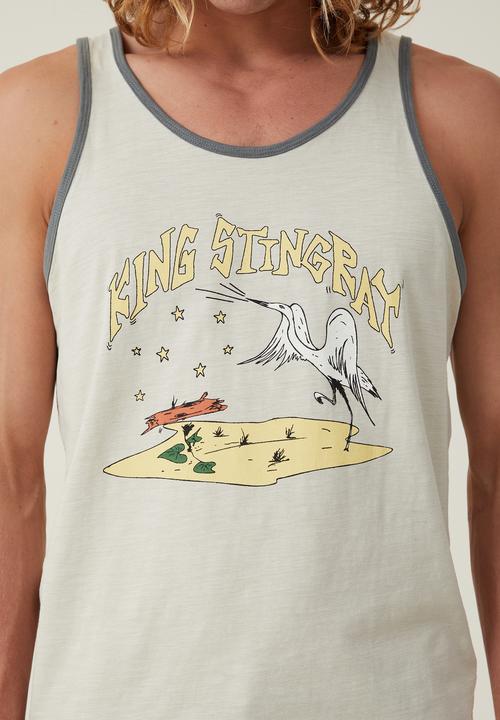 Cotton On - King stringray ringer tank - lcn ksr ivory/bird