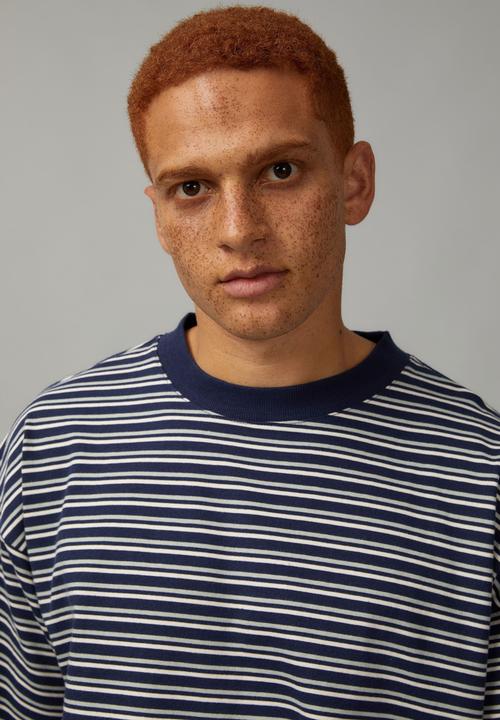 Factorie - Heavy weight box fit graphic T-shirt - navy/stripe