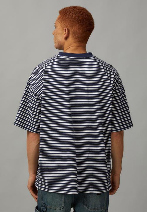 Factorie - Heavy weight box fit graphic T-shirt - navy/stripe