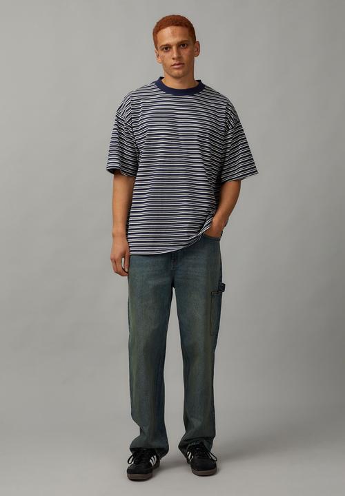Factorie - Heavy weight box fit graphic T-shirt - navy/stripe