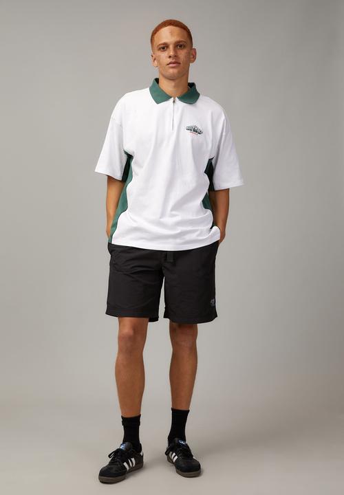 Factorie - Box fit zip polo - white/green panelling