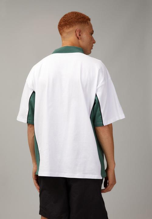 Factorie - Box fit zip polo - white/green panelling