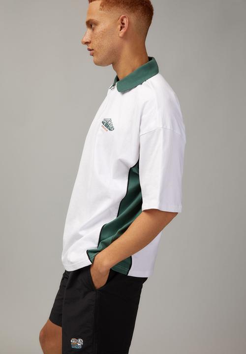 Factorie - Box fit zip polo - white/green panelling