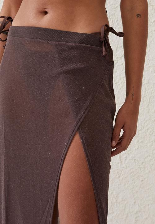 Cotton On - Glitter wrap beach maxi skirt - acorn brown metallic