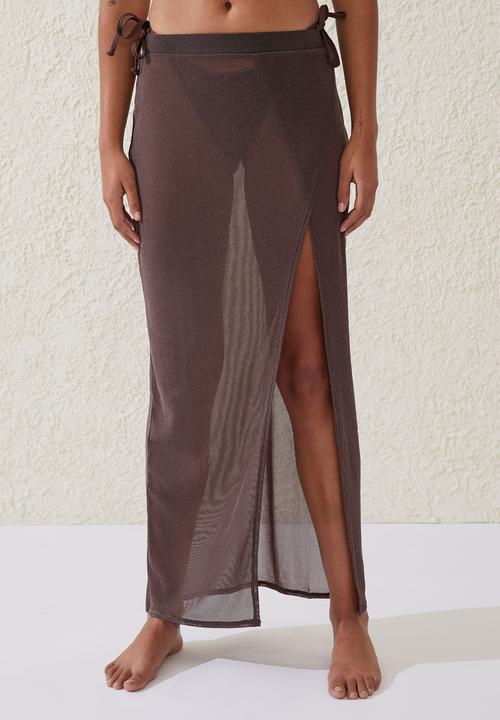 Cotton On - Glitter wrap beach maxi skirt - acorn brown metallic