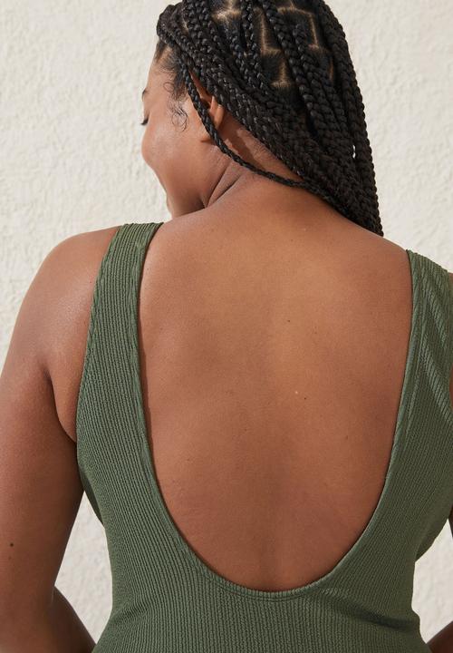 Cotton On - Plus scoop back one piece cheeky - khaki crinkle