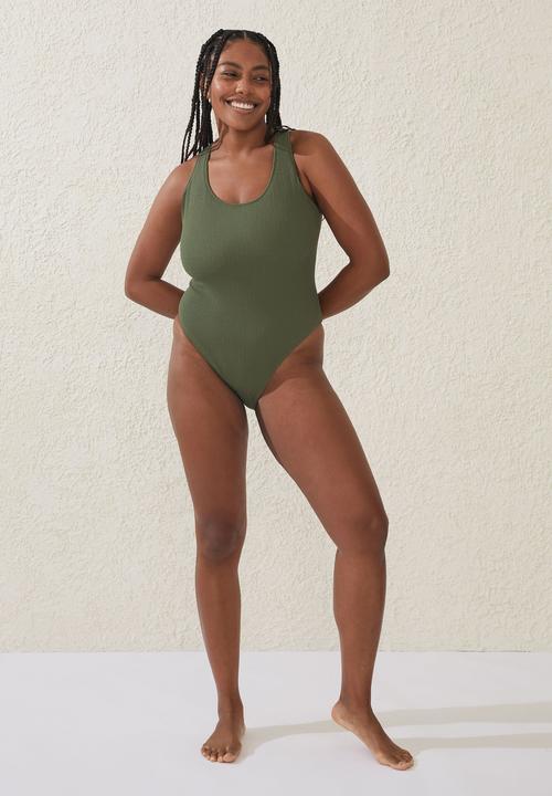Cotton On - Plus scoop back one piece cheeky - khaki crinkle