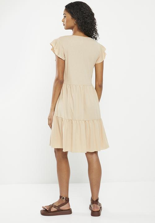 HAILYS - Short sleeve panelled dress - beige