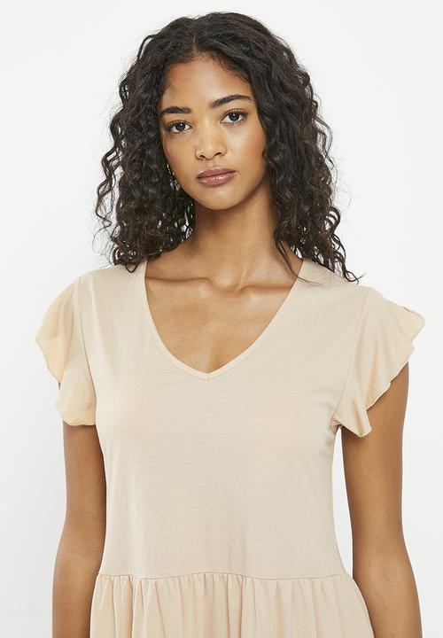 HAILYS - Short sleeve panelled dress - beige