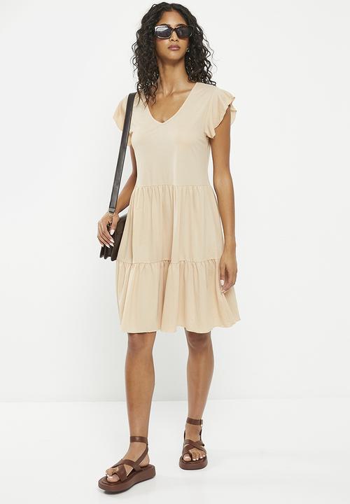 HAILYS - Short sleeve panelled dress - beige