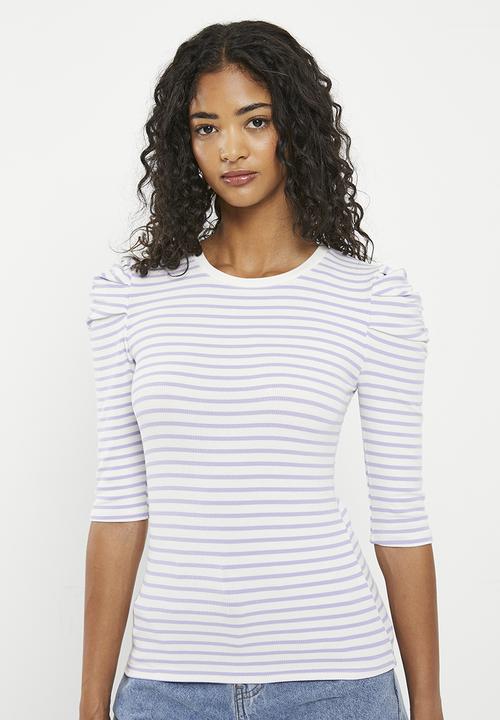 HAILYS - 1/2 Sleeve T-shirt - lavendar stripe