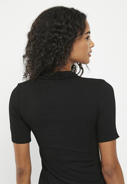 HAILYS - Zip collared short sleeve dress - black