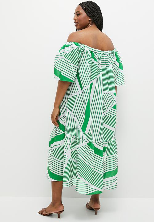 Superbalist - Texture midi dress - green broken stripes