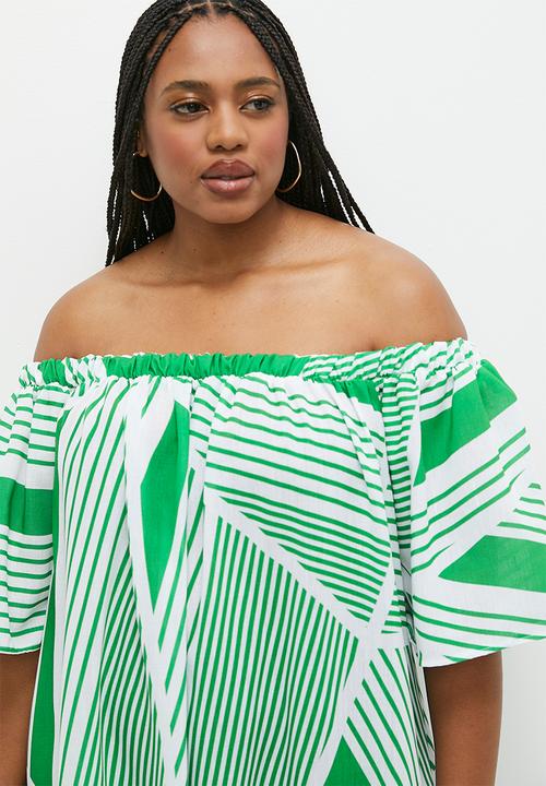 Superbalist - Texture midi dress - green broken stripes
