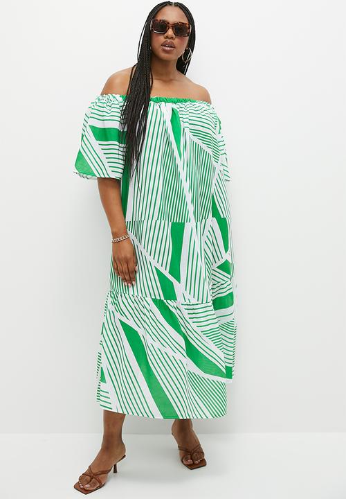 Superbalist - Texture midi dress - green broken stripes