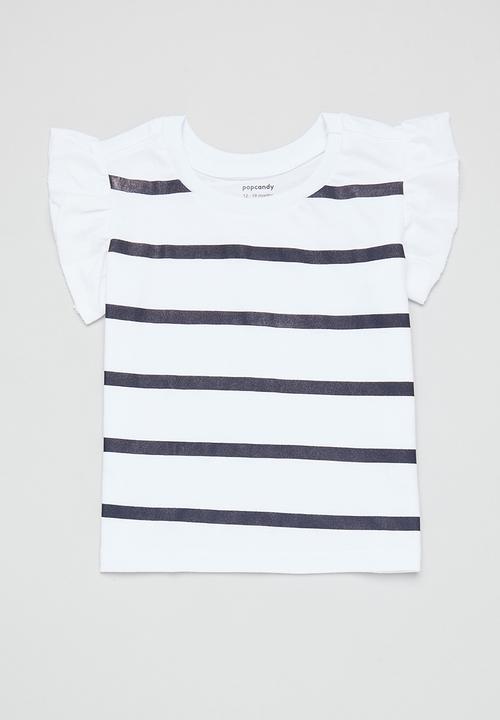 Pop Candy - Baby 2 pack frill sleeve tee - navy & white