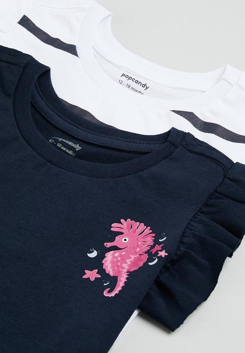 Pop Candy - Baby 2 pack frill sleeve tee - navy & white