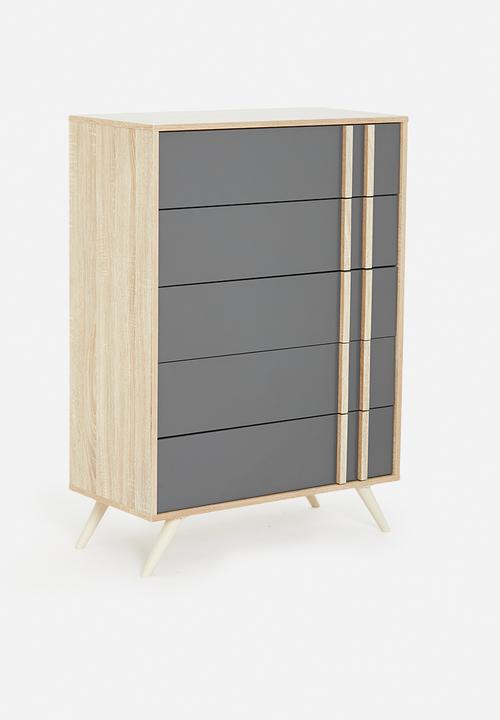 Sixth Floor - Cara 5 drawers - grey