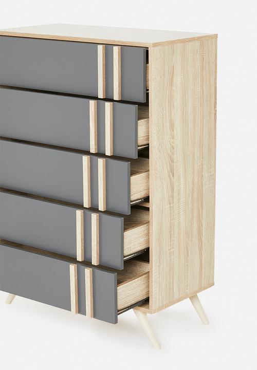 Sixth Floor - Cara 5 drawers - grey