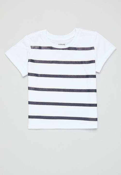 Pop Candy - 2 Pack tee - white & navy stripe 