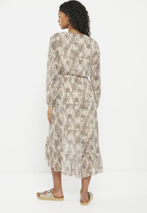 HAILYS - Print long sleeve maxi dress - beige snake