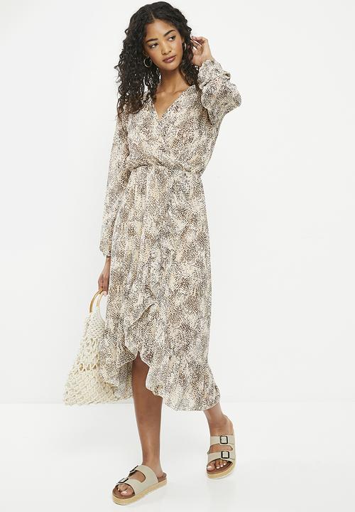 HAILYS - Print long sleeve maxi dress - beige snake