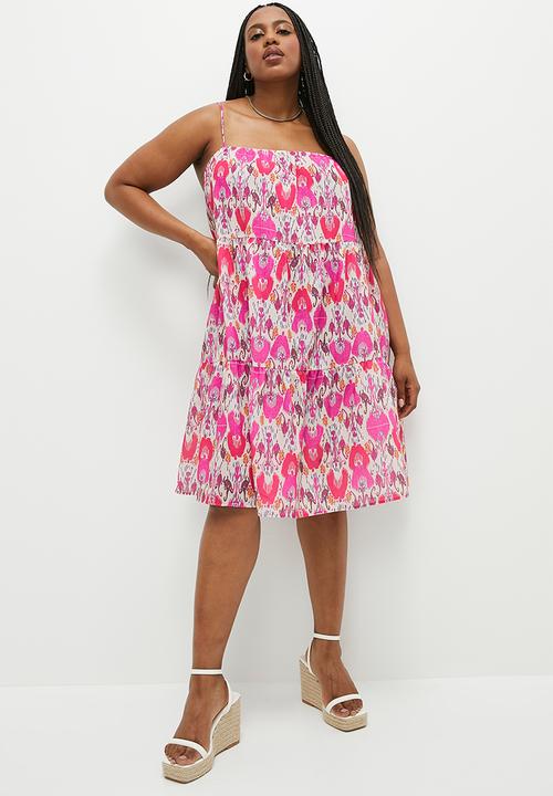 Superbalist - Tiered babydoll mini dress- distressed ikat print