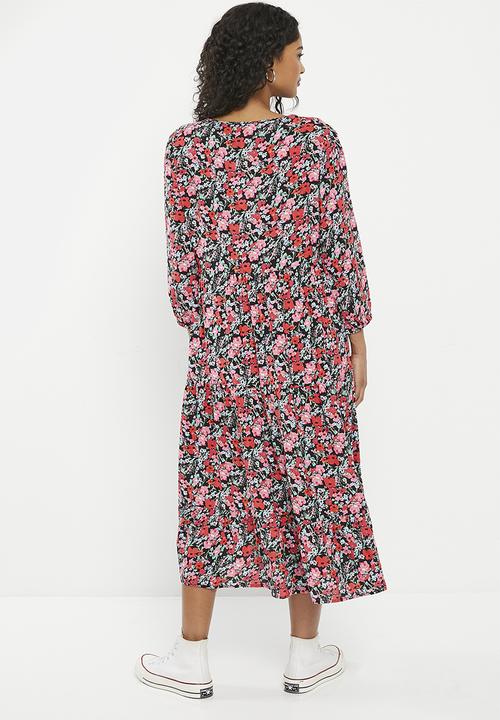 HAILYS - Print long sleeve maxi dress - black flower