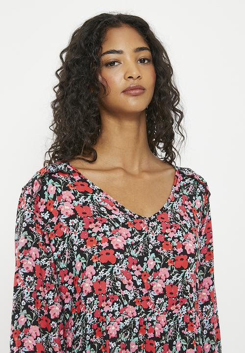 HAILYS - Print long sleeve maxi dress - black flower