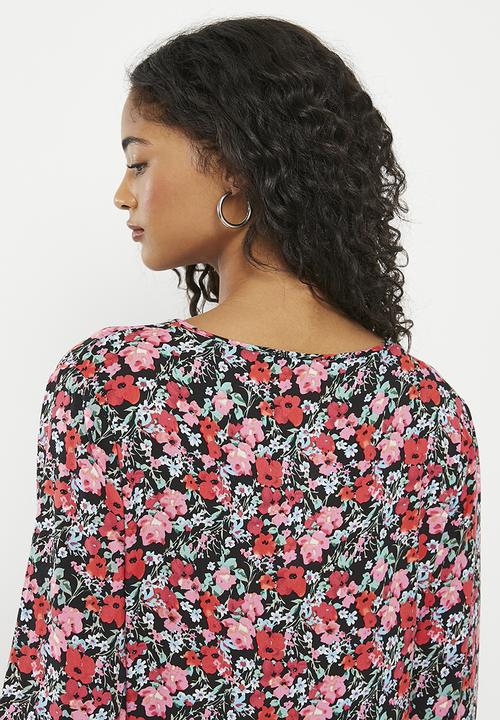 HAILYS - Print long sleeve maxi dress - black flower